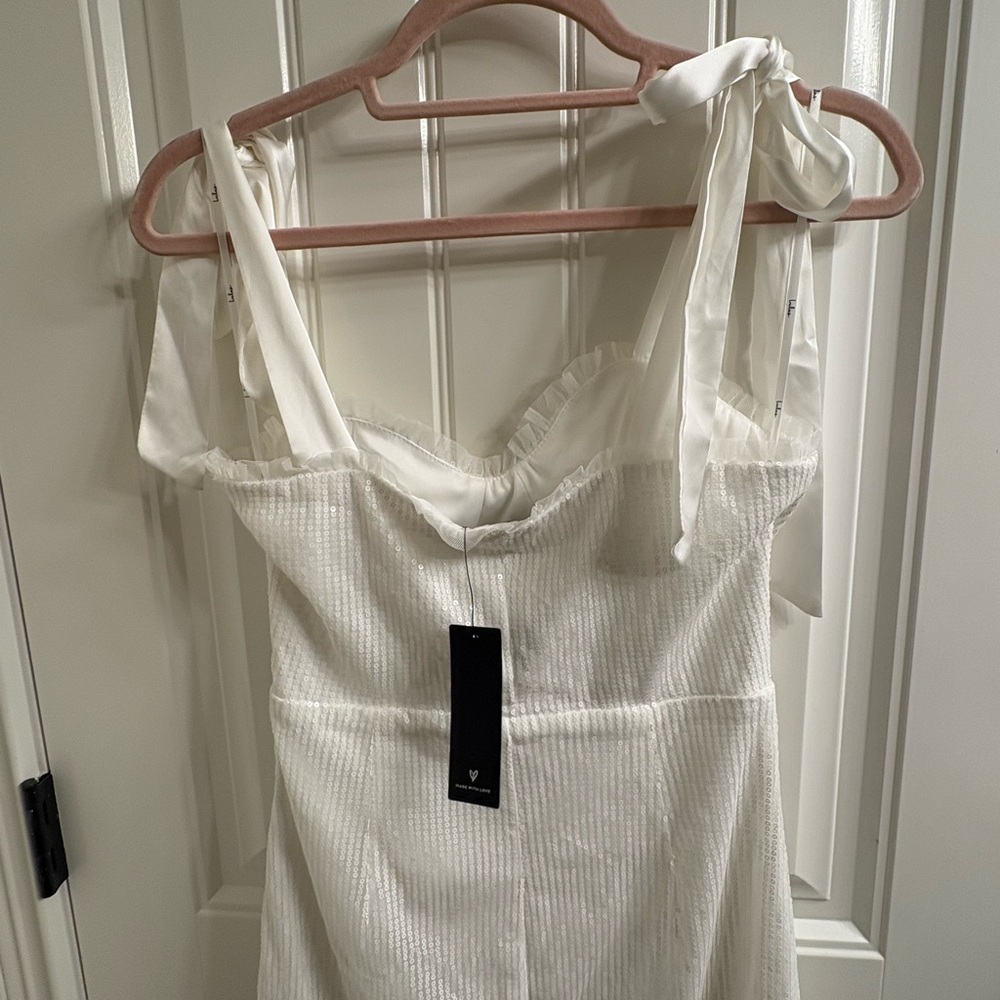 Lulus NWT Glowing Intentions White Sequin Bustier Tie-strap Mini Dress - Size S - Picture 10 of 15